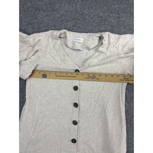 Ces Femme Dress Women's L Beige Button Up Pockets 100% Cotton Midi Ruffle - Picture 3 of 9